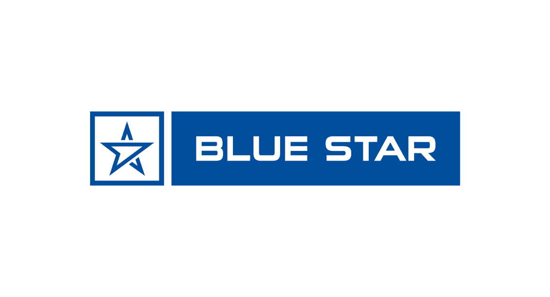 Blue Star logo with blue star icon and bold text, electronics and appliances brand symbol