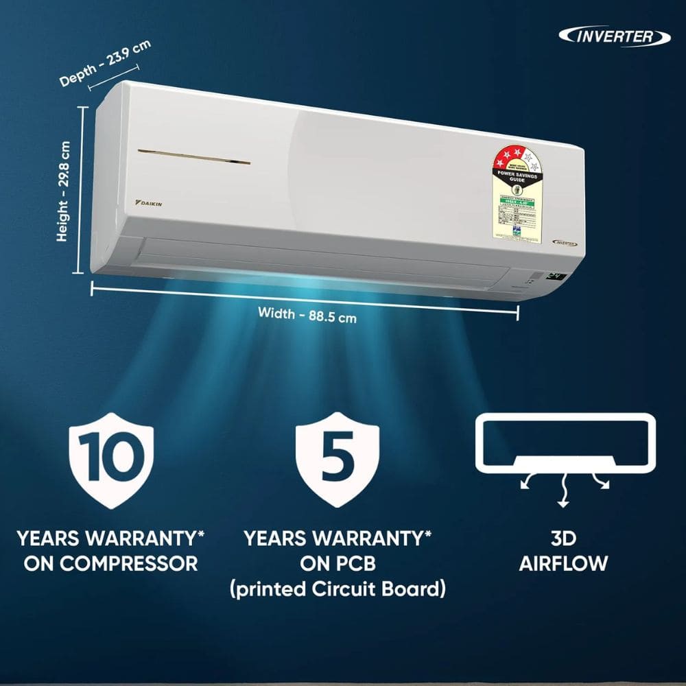 Daikin 1.5 Ton 3 Star Hot & Cold Inverter Split Air Conditioner (FTHT50XV16VAA)