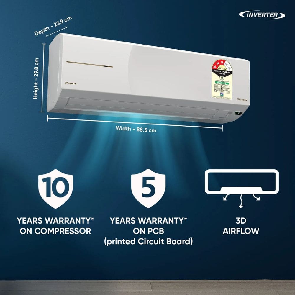 Daikin 1.8 Ton 3 Star Hot & Cold Inverter Split Air Conditioner (FTHT60XV16UAA)