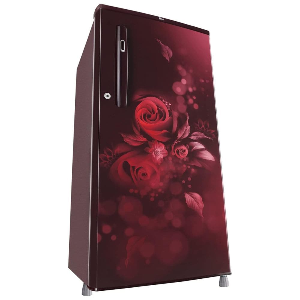LG 190 Ltrs 2 Star Inverter Direct Cool Single Door Refrigerator Glass Shelves (GL-B199OSEC, Scarlet Jasmine)