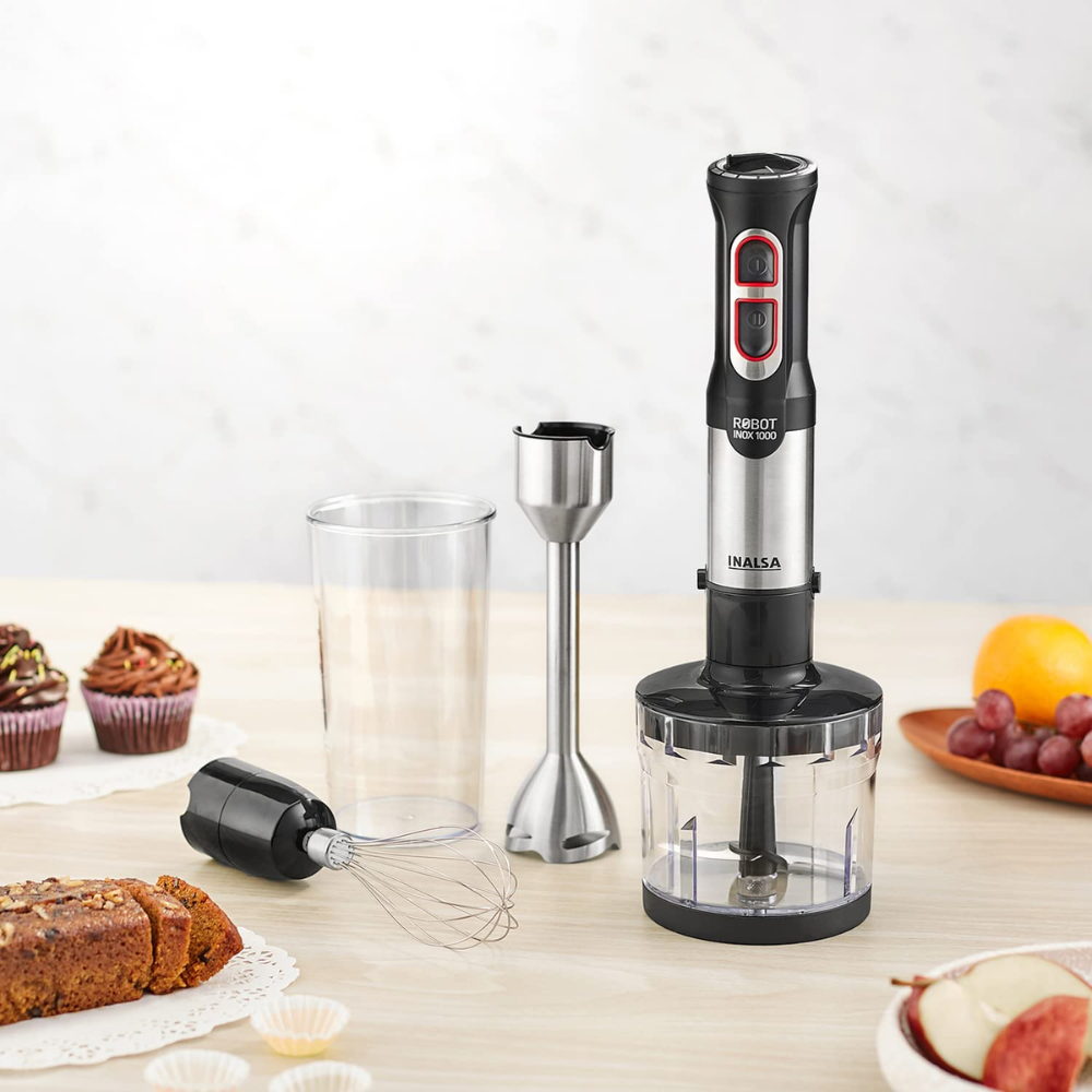 Inalsa Robot Inox, 1000 Watts Stainless Steel Stem Hand Blender (Black and white)