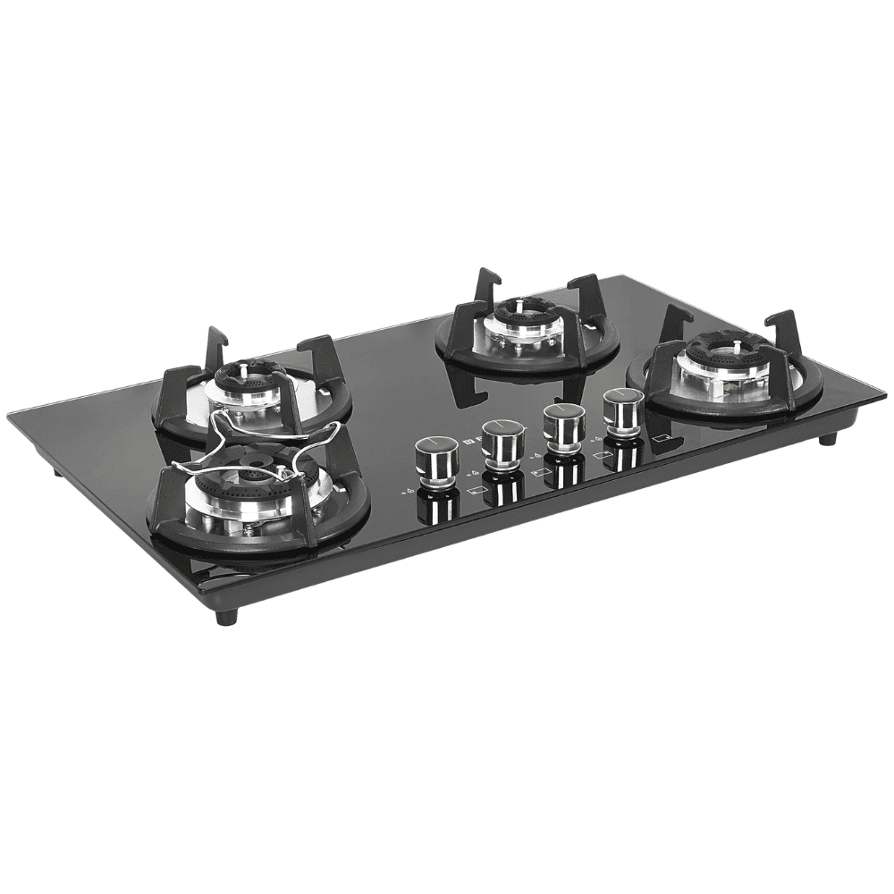 Faber Hob SUPERIA HT764 BR AI, 4 burner 90 cm Auto Ignition Glass Top Full Brass Burners 2 Medium + 1 Small + 1 High Gas Stove (Black)