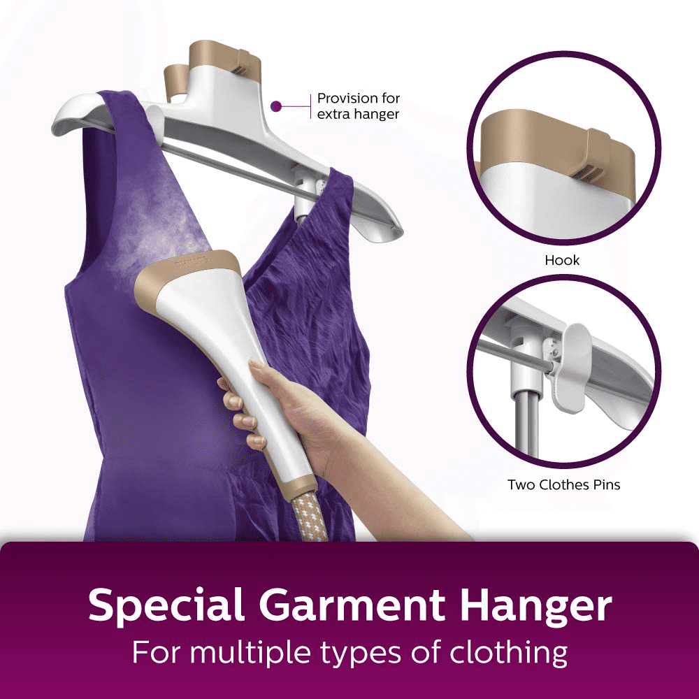 Philips GC523/60, 1600 Watt Standing Garment Steamer Double Pole (White & Gold)