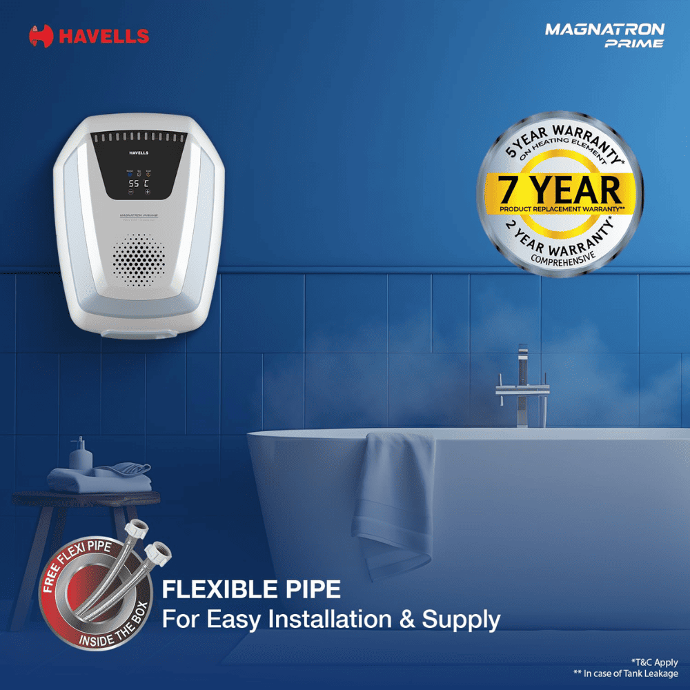 Havells 25 Ltrs Vertical Storage 4 Star Water Heater Geyser (MAGNATRON PRIME,White)