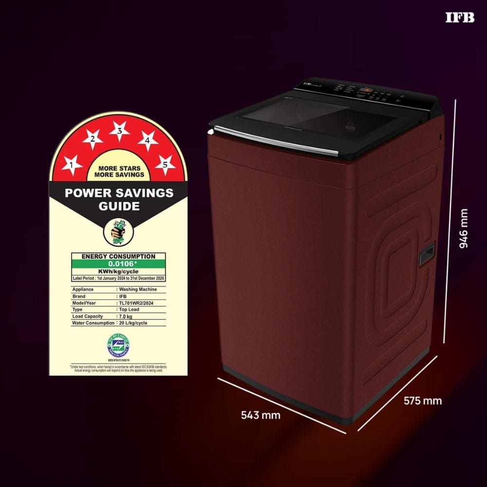 IFB 7 Kg 5 star Fully-Automatic Top Load Washing Machine (TL701WR2, Wine Red)