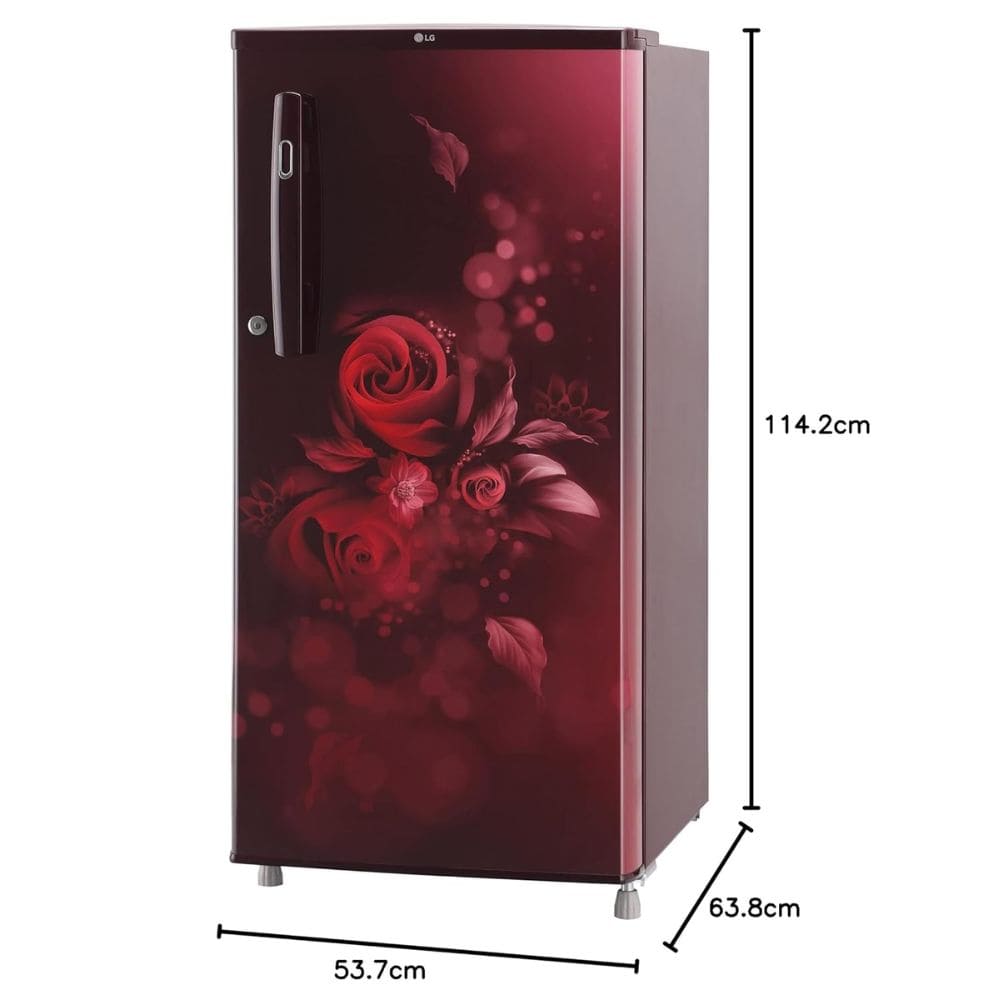 LG 190 Ltrs 2 Star Inverter Direct Cool Single Door Refrigerator Glass Shelves (GL-B199OSEC, Scarlet Jasmine)