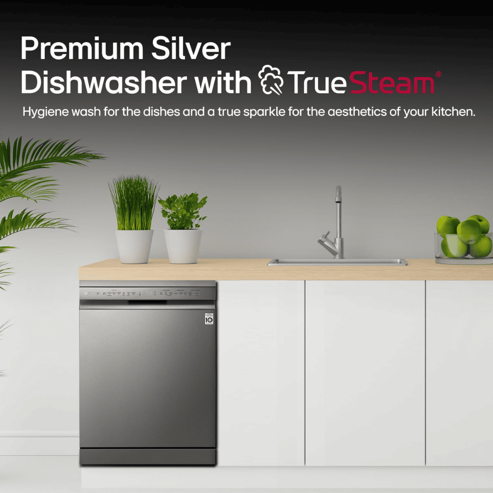 LG  14 Place Setting Free Standing Dishwasher with TrueSteam, QuadWash Easy Rack Plus (DFB424FP,Silver)