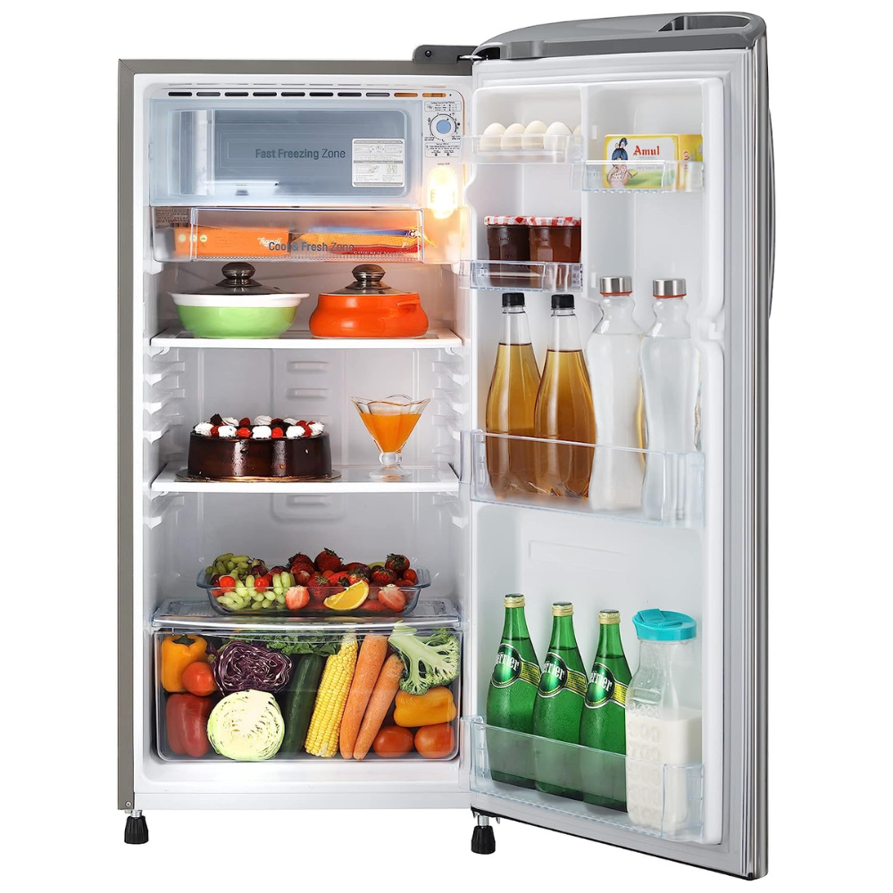 LG 185 Ltrs 3 Star Inverter Direct Cool Single Door Refrigerator (GL-B201APZD, Shiny Steel)