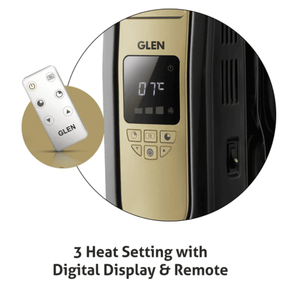 Glen 13 Straight Fins 2900 Watts Electric Oil Filled Digital Room Heater with PTC Fan (Black)