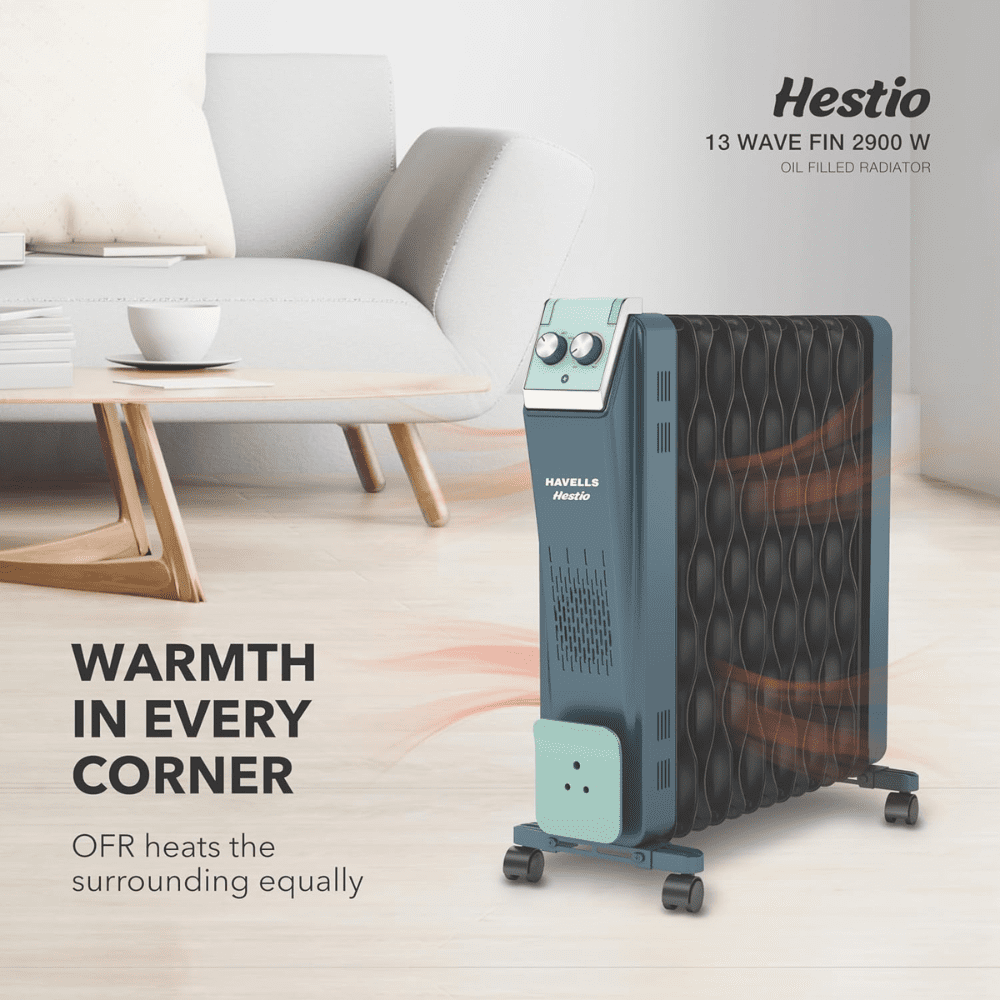 Havells 13 Wave Fins, 2900 Watts Wave Fins Oil Filled Radiators Room Heater (Hestio Ofr 13f, Grey)