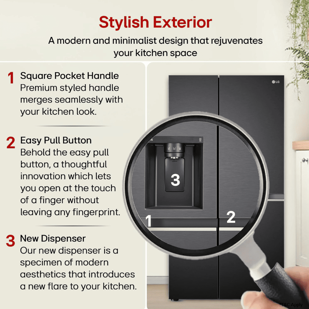 LG 630 Ltrs 3 Star, Inverter Frost Free, Side-by-Side Refrigerator (GL-L257CMC3)