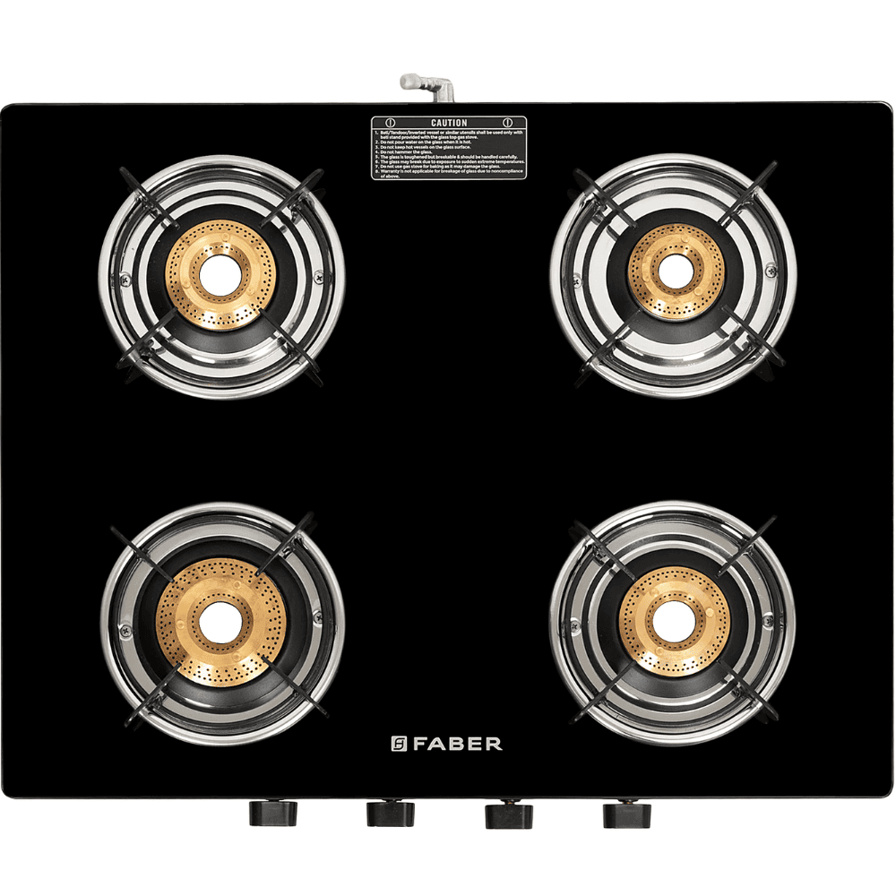 Faber Cooktop, SPARK 4BB BK, 4 Burner Auto Manual Glass Top Brass Burner 1 Big + 2 Medium + 1 small Gas Stove (Black)