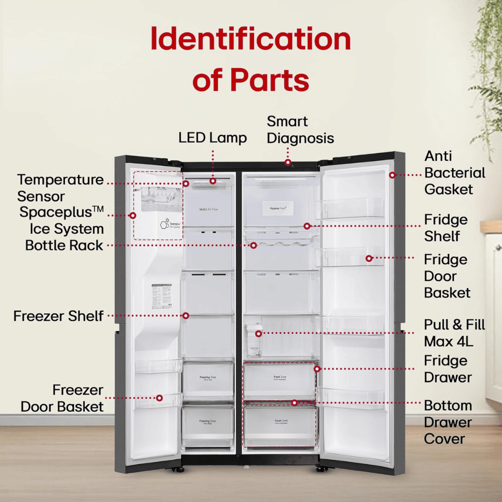 LG 630 Ltrs 3 Star, Inverter Frost Free, Side-by-Side Refrigerator (GL-L257CMC3)