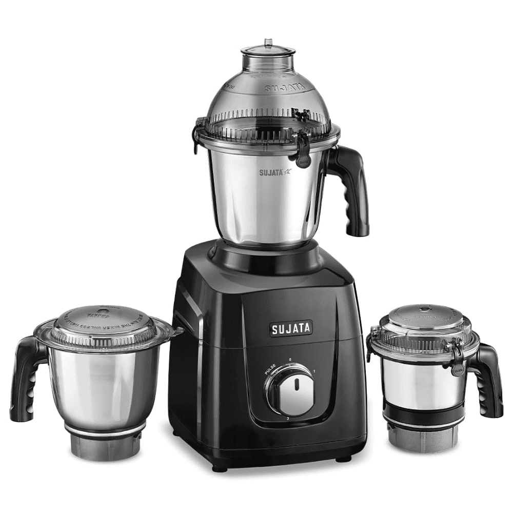 Sujata 1000 Watts motor with double ball-bearings 3 Jars Mixer Grinder (MG02, Black)