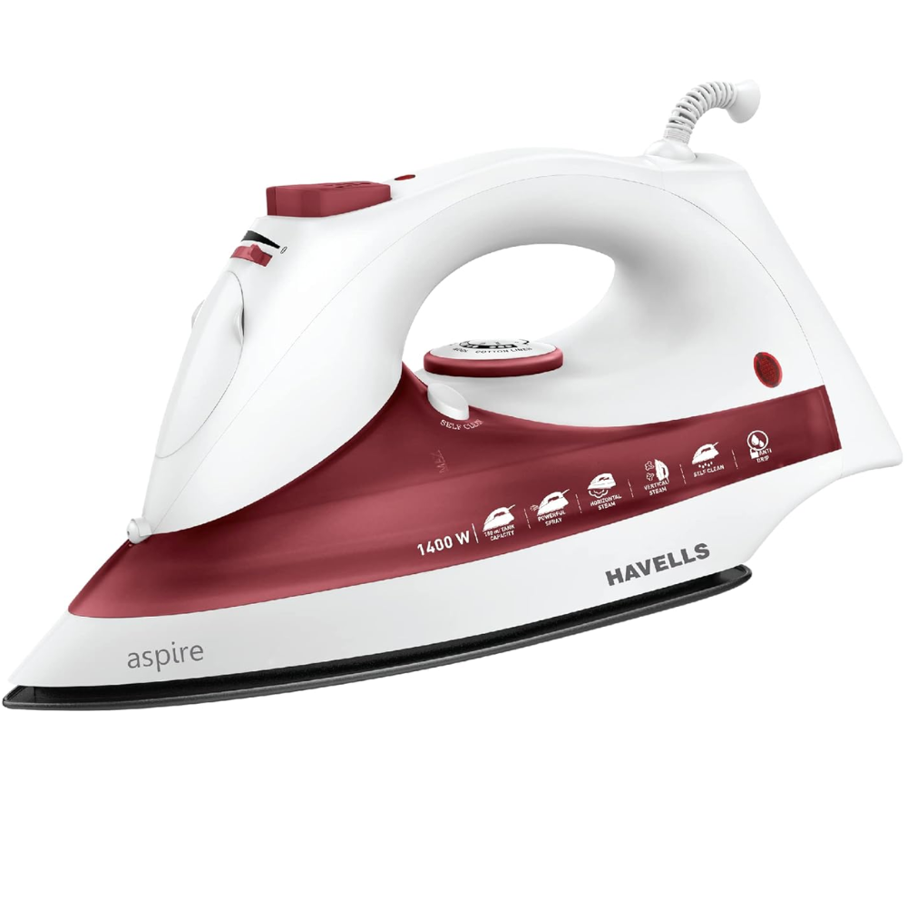 Havells ABS Aspire, 1400 Watts Steam Iron Press with Steam Burst Anti Drip Function (Red)