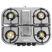 Faber Cooktop, ASTRA 4B SS, 4 Burner 60 cm Manual Ignition Glass Top Brass Burners 4 Medium Gas Stove Glass (Steel Silver Grey)