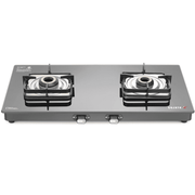 Sujata Cooktop Classic, 2 Burner Glass Top Auto Ignition Brass Burner Gas Stove (Black)