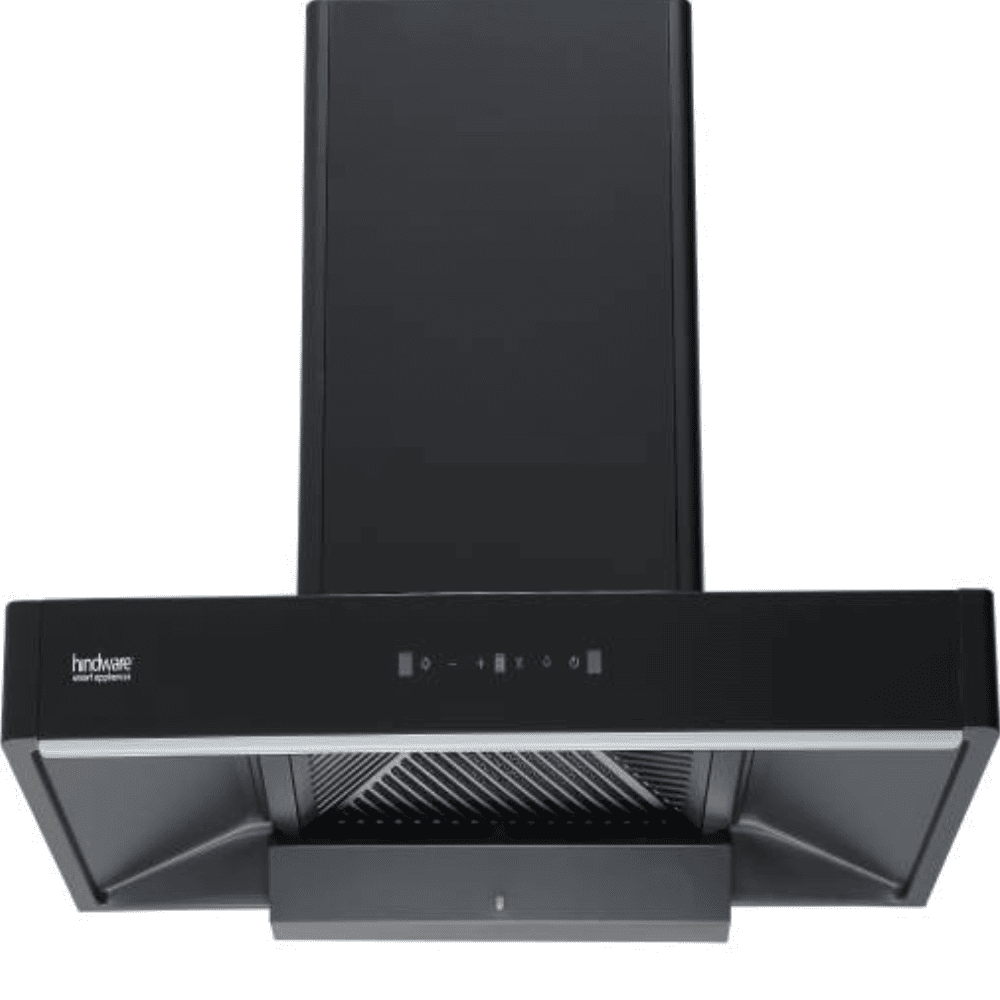 Hindware OPTIMUS BLK, 90 cm 1350 m3/hr Heat Auto Clean Wall Mounted Chimney with Filterless Technology (Black)