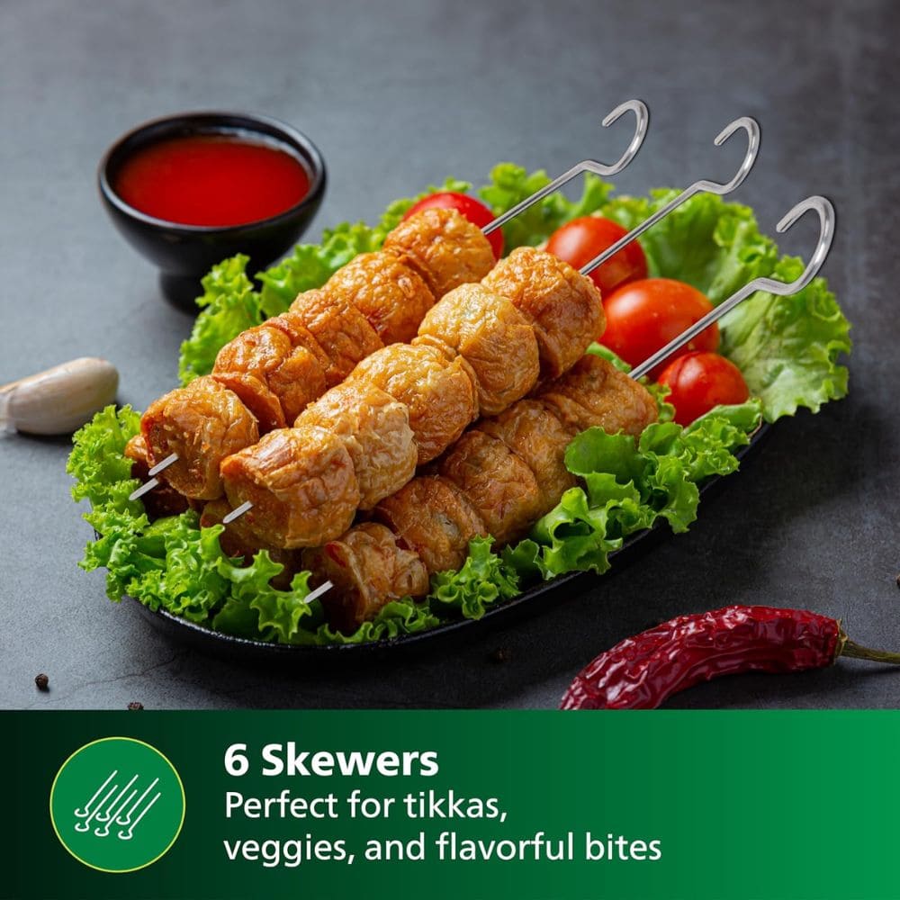 Philips Party Sizzler Kit with Double layer grill rack, skewers Airfryer (HD9820/01, Silver)