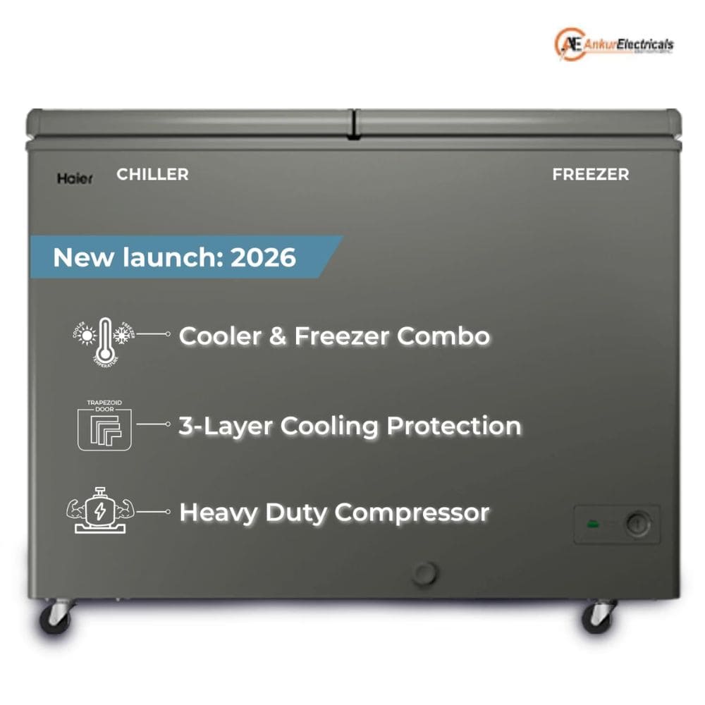 Haier HFC-350CET, 350 Ltrs 3 Star Double Door Hard Top Convertible Deep Freezer, Titanium Grey
