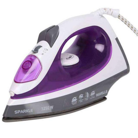 Havells Plastic Sparkle, 1250 Watts Steam Iron with Power full Steam Spay (White & Purple)