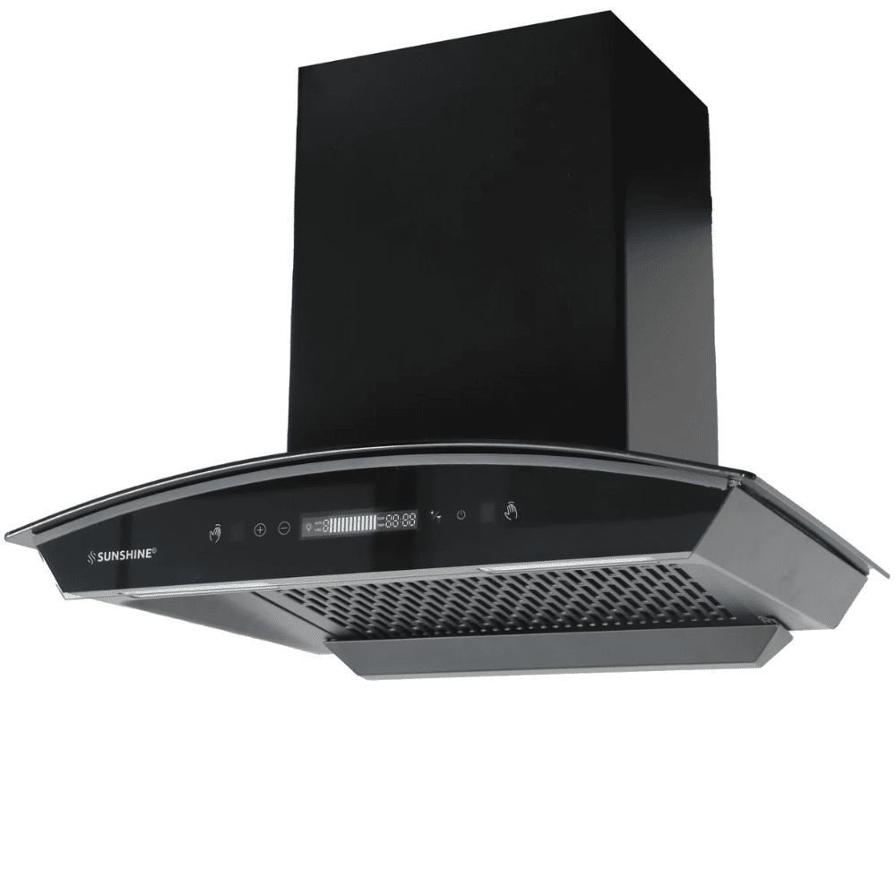 Sunshine LUXOR, 60 cm 1200 m3/hr Auto Clean Wall Mounted Hood Chimney, Filterless Technology, Touch Control (Black)