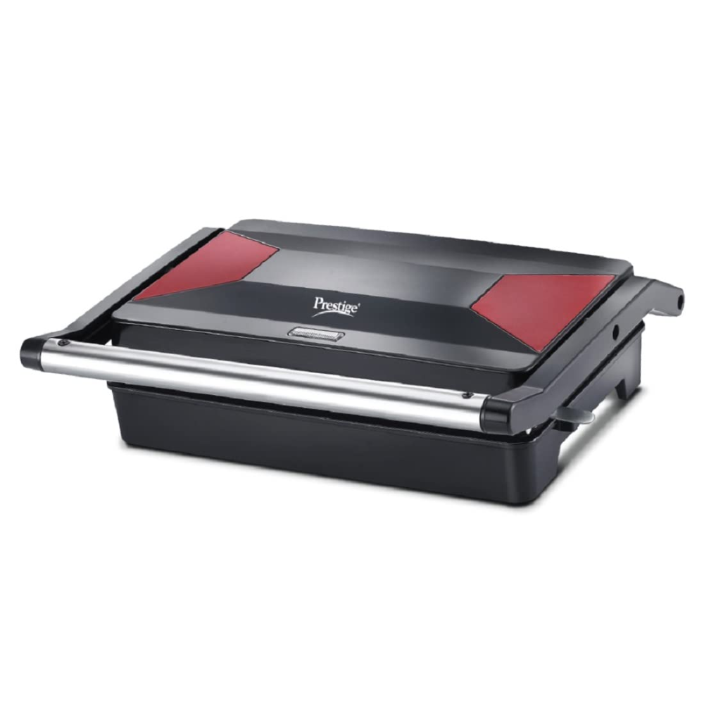 Prestige PEG 6.0, 1000 Watts Electric Griller with Durable aluminium non-stick plates (Red & Black)