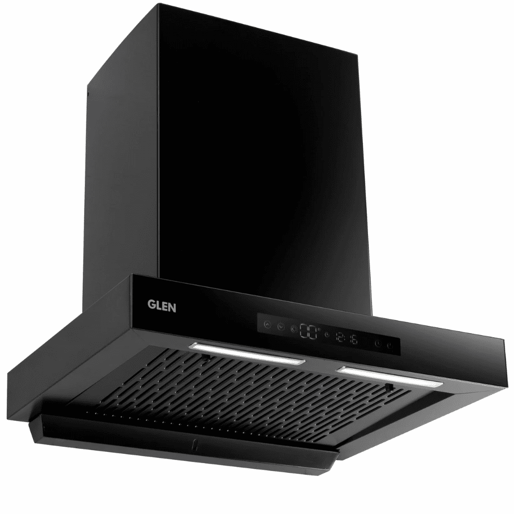 Glen 6053 BL BLDC AC, 90 cm 1400 m3/hr Auto Clean Wall Mounted Chimney, Filterless Inverter (Black)