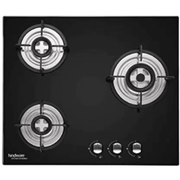 Hindware Hob, NORA PLUS 3B 60CM, 3 Burner 60 cm Auto Ignition Glass Top Stainless Steel Burners 2 Medium + 1 Small Gas Stove (Black)
