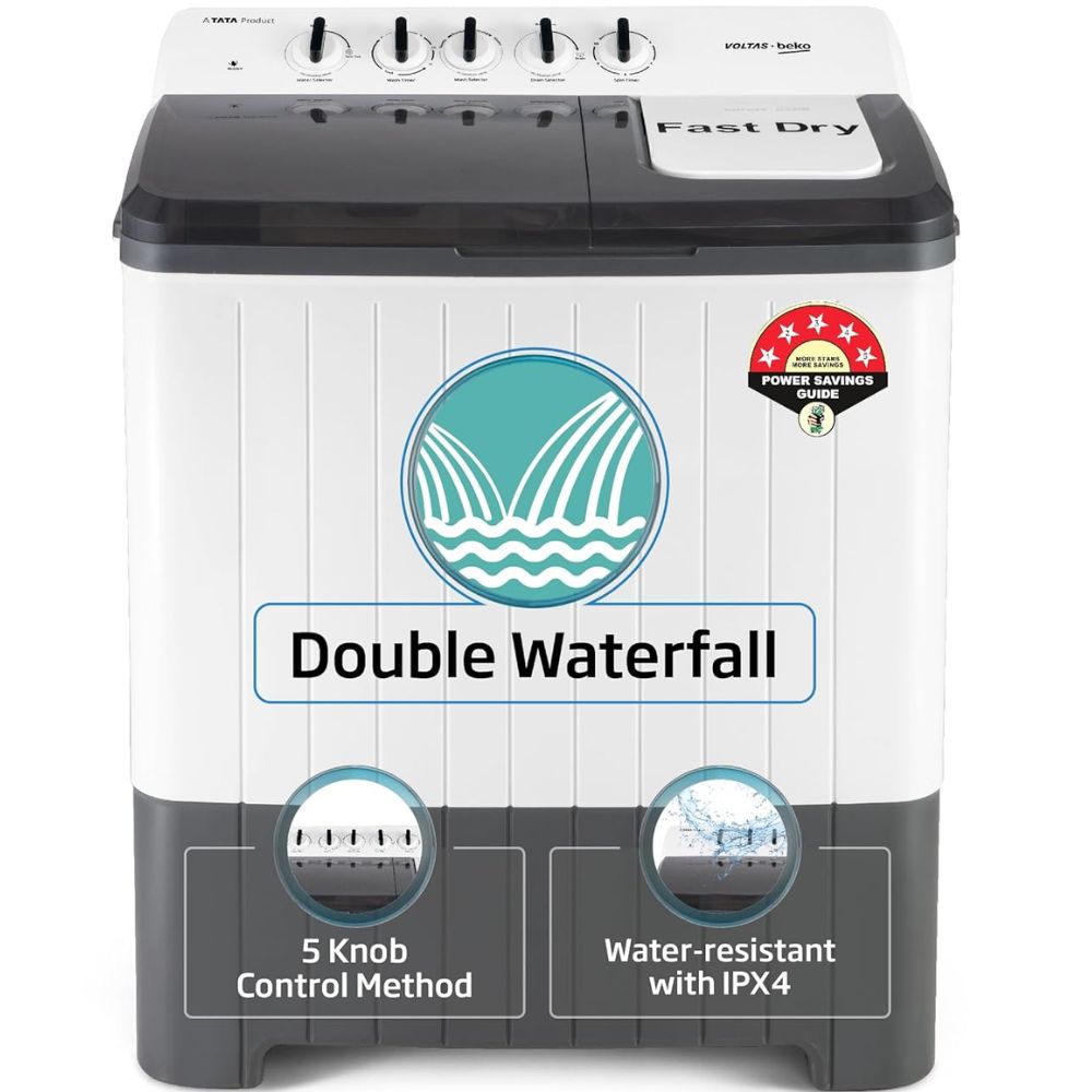 Voltas 10 Kg 5 Star Semi-Automatic Top Load Washing machine (WTT100UPA, White & Grey)