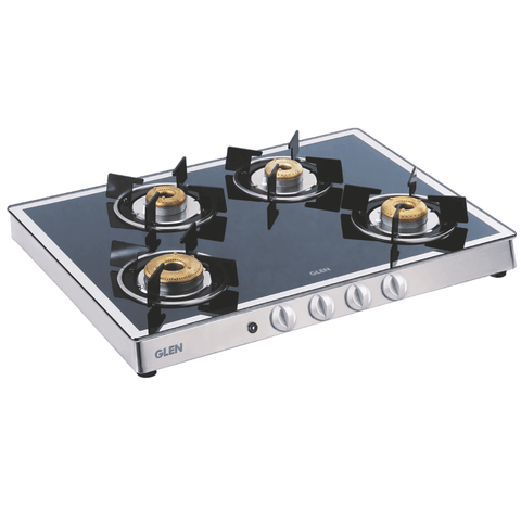 Glen Cooktop,1048 GT FORGED BB MIRROR, 3 Burner cm Auto Manual Glass Top Brass Burner, 1 Medium + 1 small + High Flame Double Drip Tray Gas Stove (Black)