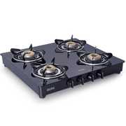Glen Cooktop, 1043 GT HF BB DT AI, 4 Burner Auto Manual Ignition Glass Top Brass Burner 1 Big + 2 Medium + 1 small Gas Stove (Black)