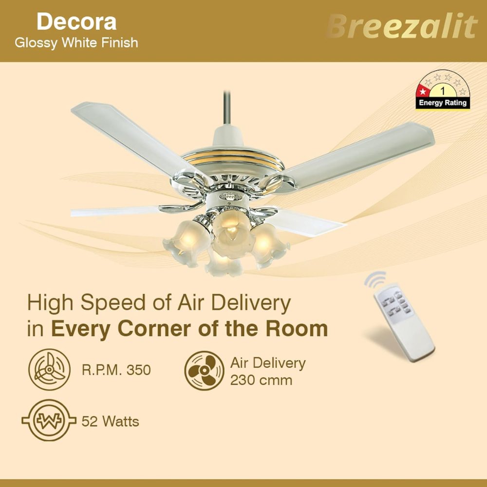 Breezalit 1200mm 4 Blade Modern Designer Ceiling Fan (Decora)