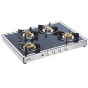 Glen Cooktop, 1048 GT AI FORGED BB MIRROR, 4 Burner Auto Ignition Glass Top Forged Brass Burner 1 Big + 1 Medium + 2 small Gas Stove (Black)