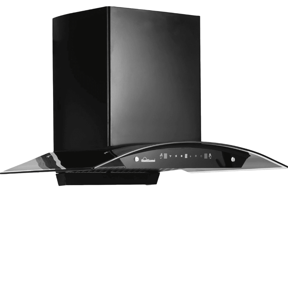 Sunflame ANCONA, 60 cm 1250 m3/hr Auto Clean Wall Mounted Chimney, Stainless Steel Baffle Filter with Gesture Control (Black)