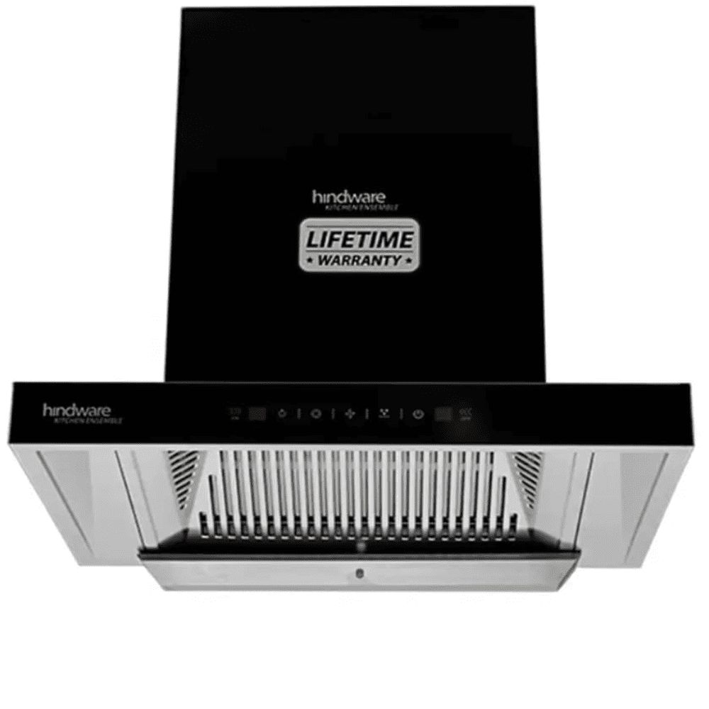 Hindware ALICIA + HMS BLK, 60 cm 1350 m3/hr Auto-Clean Wall Mounted Filterless Kitchen Chimney (Black)