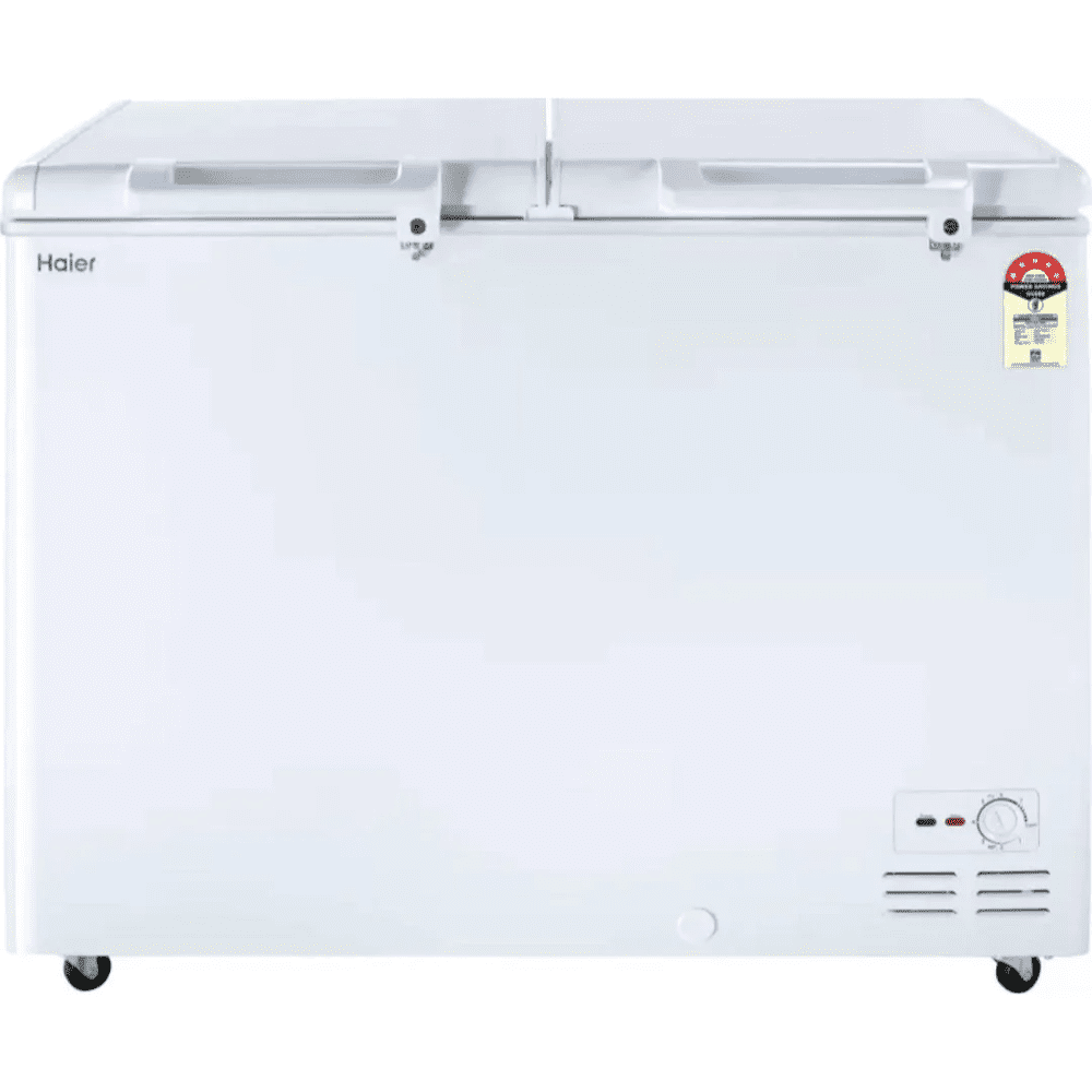 Haier HFC-320DM5, 320 Ltrs Frost Free Hard Top Double Horizontal Commercial Door Deep Freezer, White