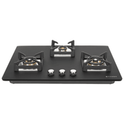 Faber Hob BELLA HT753 BR AI, 3 burner 75 cm Auto Ignition Glass Top Full Brass Burners 2 Medium + 1 Small with Flame Failure Device (Black)
