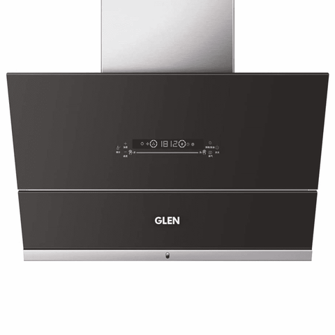 Glen 6074 (1400) 90CM A/CL, 90 cm 1400 m3/hr Auto Clean Vertical Glass Kitchen Chimney, Filterless Technology with BLDC Motor Motion (Black)