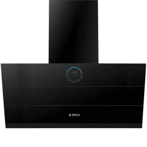 Elica EFL-S108 HAC 90 LTW VMS, 90 cm 1425 m3/hr Heat Auto Clean Vertical Glass Kitchen Chimney, Auto Sense Kitchenhood With filterless Technology (Black)