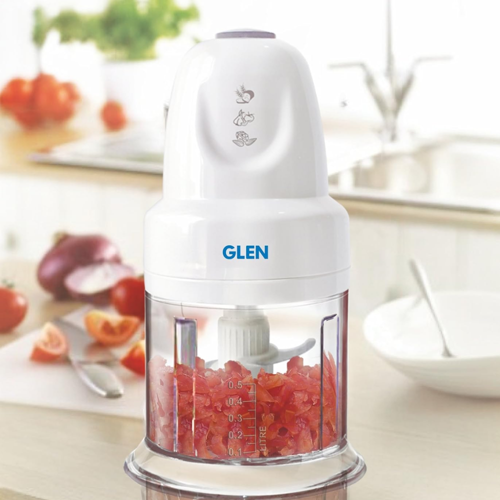 Glen 4043 Turbo, 200 Watts Stainless Steel Blade Electric Chopper, 1 Jar with Whisking Disc 500ml Bowl (White)