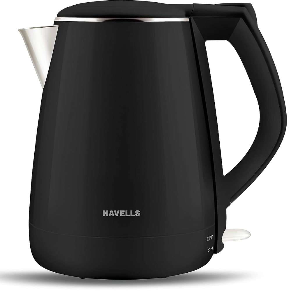 Havells GHBKTATK125, 1250 Watts 1.2 Litres AQUA BLACK+ Electric Aqua Plus Kettle, Double Layered Cool Touch Outer Body (Black)