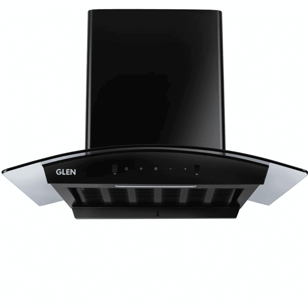 Glen 6058 BL, 75 cm 1200 m3/hr Heat Auto Clean Wall Mounted Curved Glass Kitchen Chimney, Filterless Technology (Black)