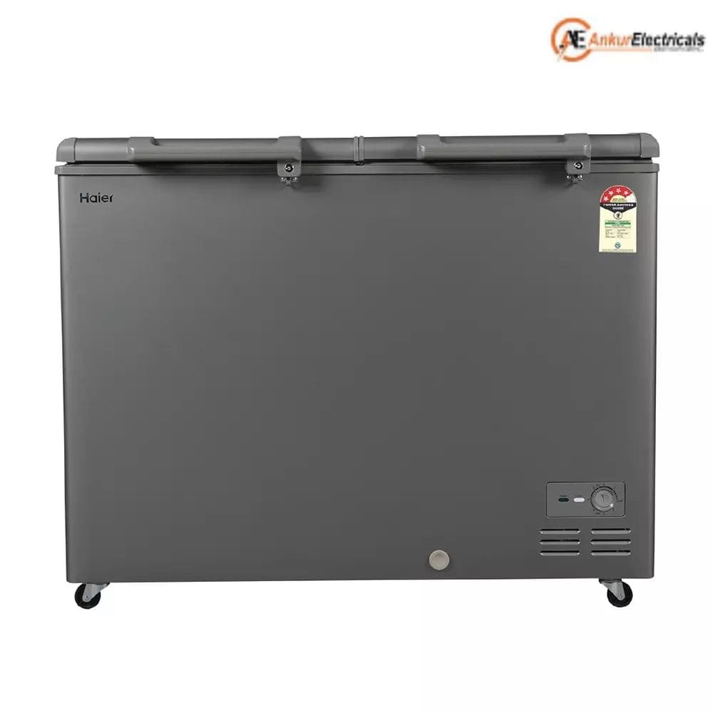 Haier HFC-365DET5, 365 Ltrs 4 Star Double Door Hard Top Convertible Deep Freezer, Titanium Grey