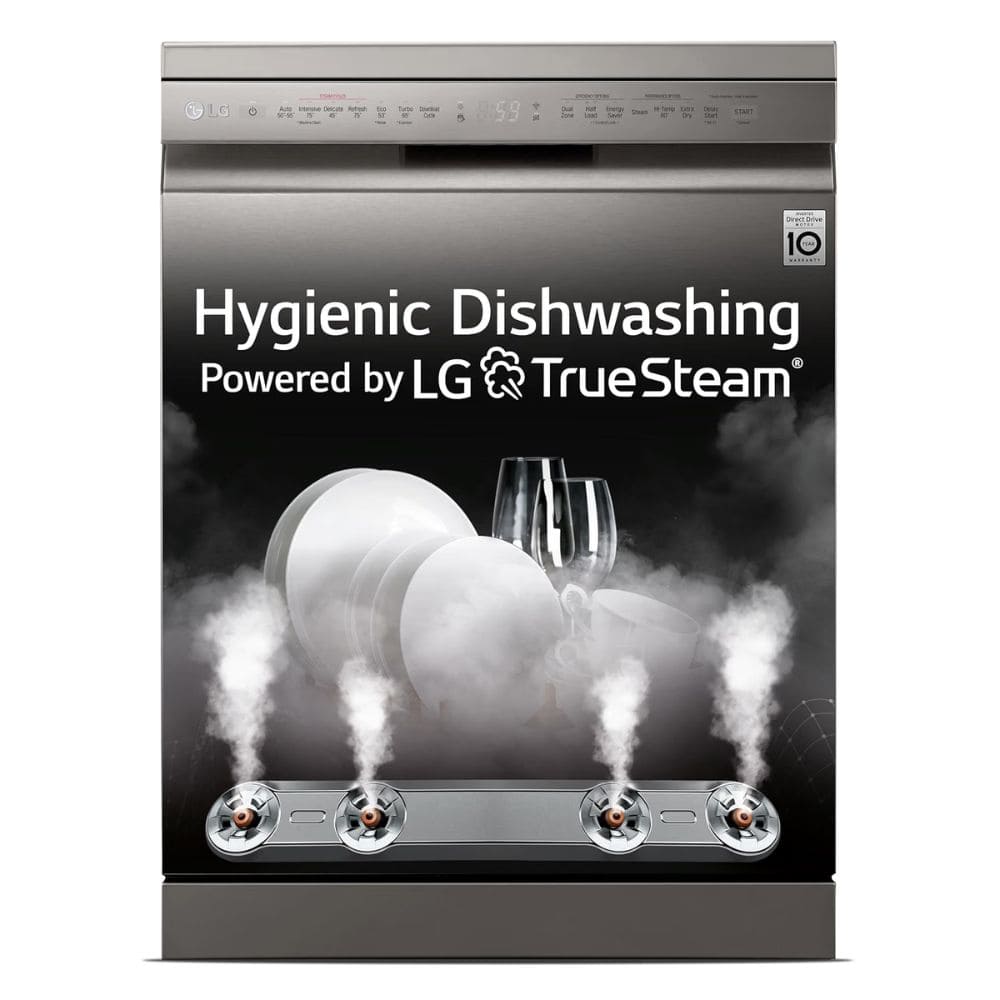 LG 14 place settings Free Standing Dishwasher with True Steam Quad Wash & Inverter Direct Drive (DFB424FP, Silver)