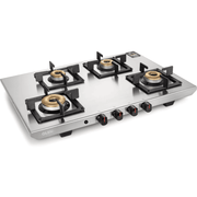 Glen Cooktop,1054 UT SS, 4 Burner cm Auto Ignition Glass Top Brass Burner 1 Big + 1 Medium + 2 small Gas Stove (Black)