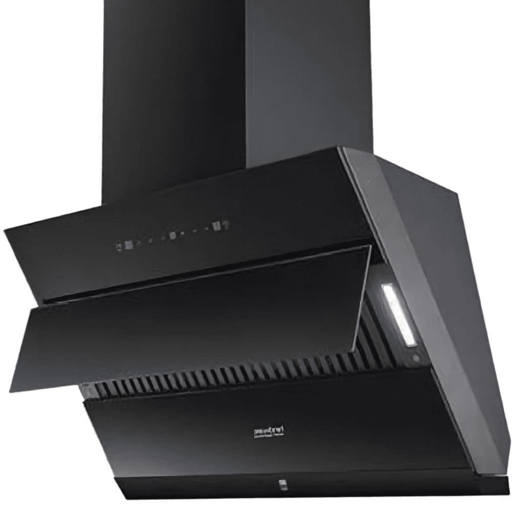 Hindware ALDINA, 75 cm 1350 m3/hr Auto Clean Wall Mounted Chimney, Aiflow Filterless Technology (Black)