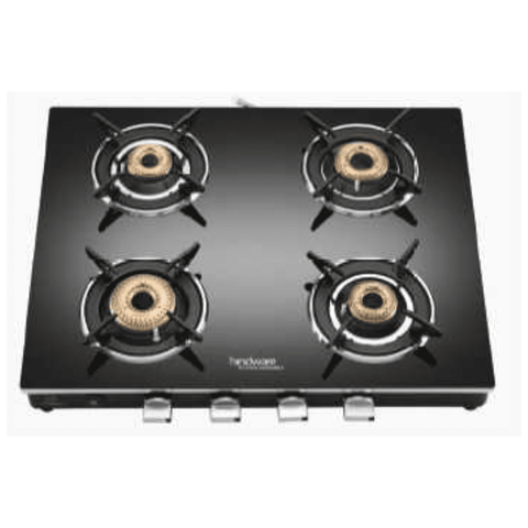 Hindware Cooktop, EMINEO 4B BLK, 4 Burner 77 cm Auto Ignition Glass Top Brass Burner 3 Medium + 1 small Gas Stove (Black)