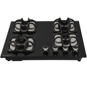 Faber Hob IMPERIA PLUS 604 BRB CI BK, 4 Burner 60 cm Auto Electric Ignition Glass Top Mild Steel Burners 2 Small and 2 Medium Gas Stove (Black)