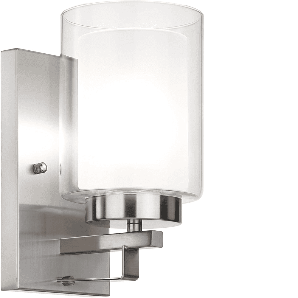 Wall Lamp, Brushed Silver Single Glass Shade for Bathroom and Living Room Bathroom (XB-W1195-1-BN1)